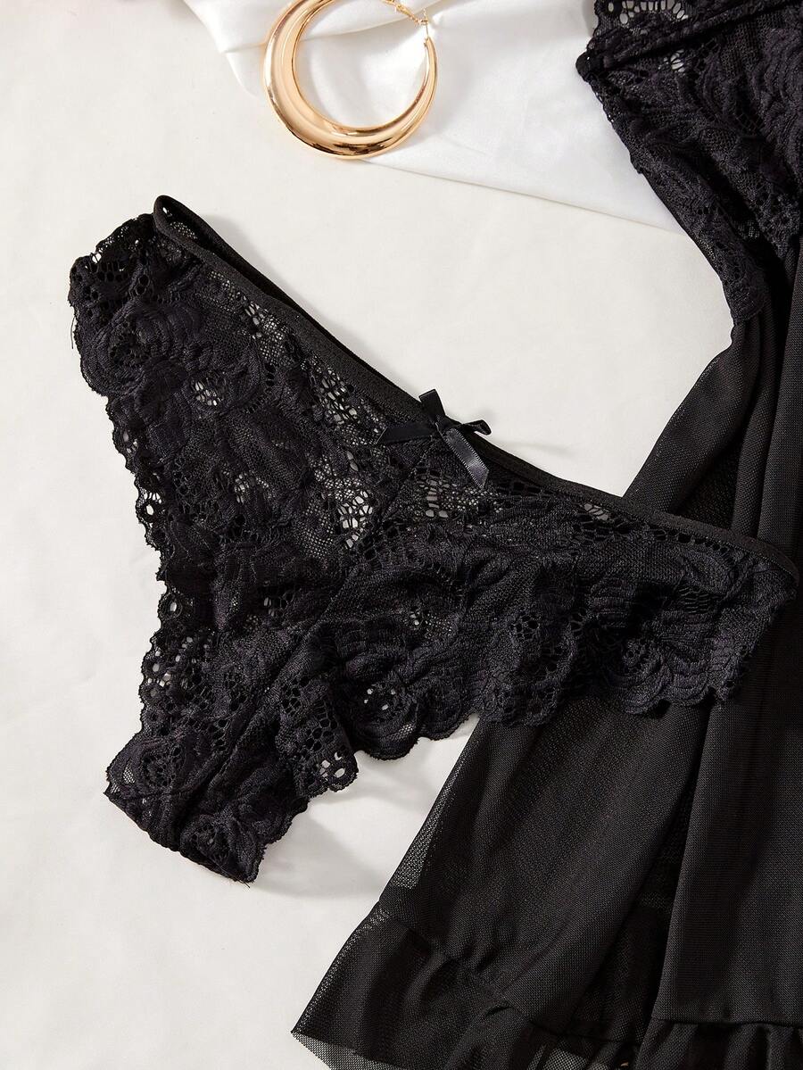 Seductive Lace Lingerie Nightdress With Panties Erotic Pajama Set Sexy Sleepwear Nightwear For Women Honeymoon Anniversary Gift