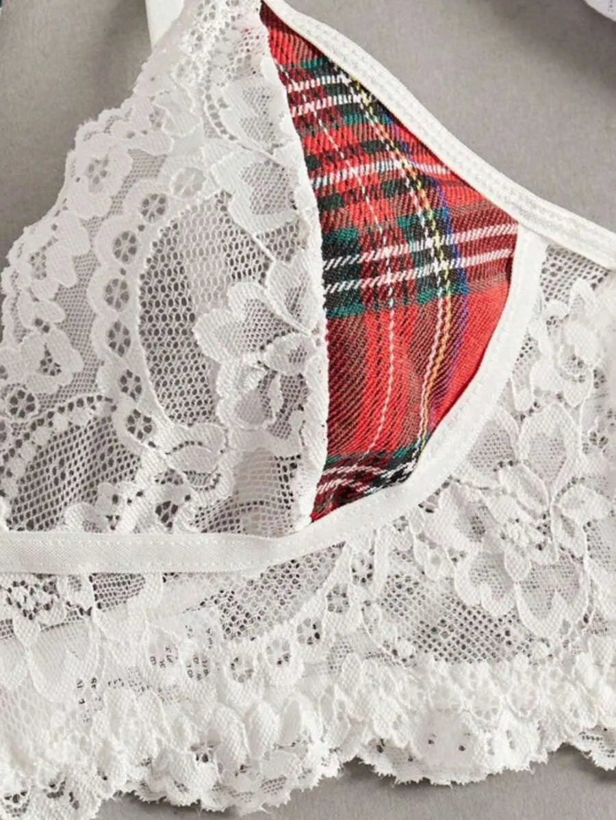 5pcs Women's College Style Cosplay Lingerie Set with Lace Splicing, Includes Sexy Cute Bra, Skirt, and Accessories, Perfect Dating Outfit or Valentine's Day Gift, Flirty and Cozy Intimate Wear for Girls