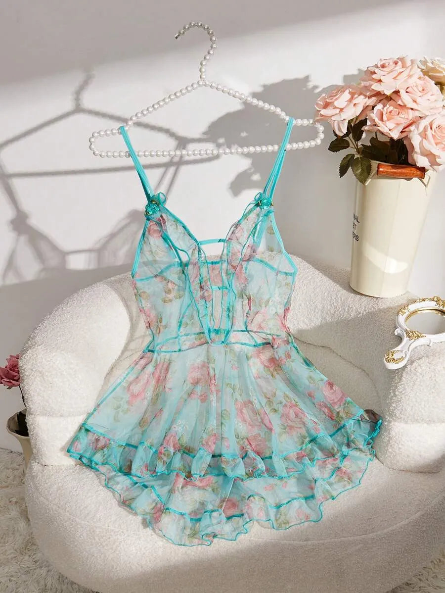 1pc Women's Printed Mesh Sexy Lingerie Dress, Sheer and Elegant Design Perfect for Wedding Season and Special Romantic Occasions, Comfortable Fit with Delicate Mesh Fabric, Stylish and Alluring Nightwear