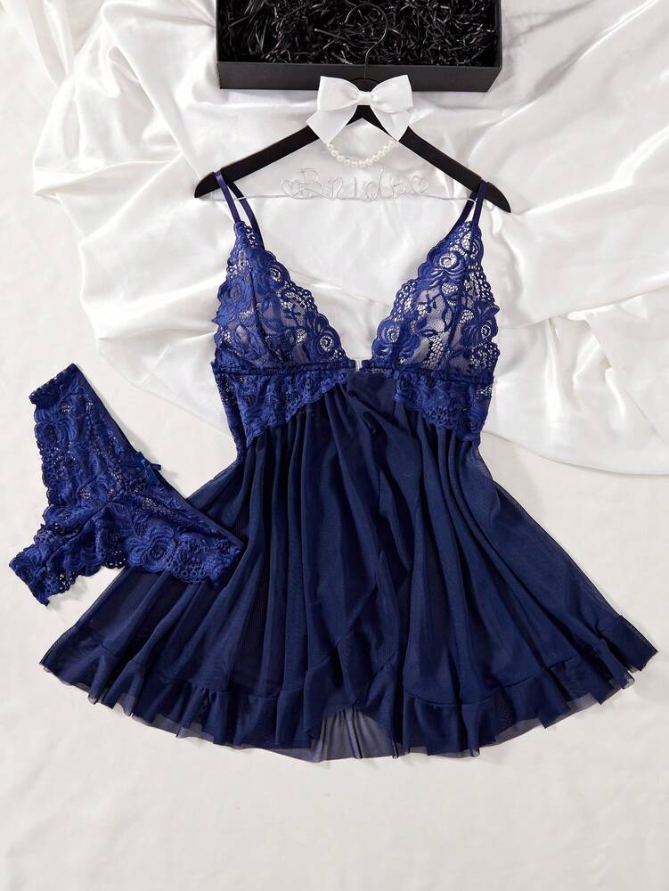 Seductive Lace Lingerie Nightdress With Panties Erotic Pajama Set Sexy Sleepwear Nightwear For Women Honeymoon Anniversary Gift