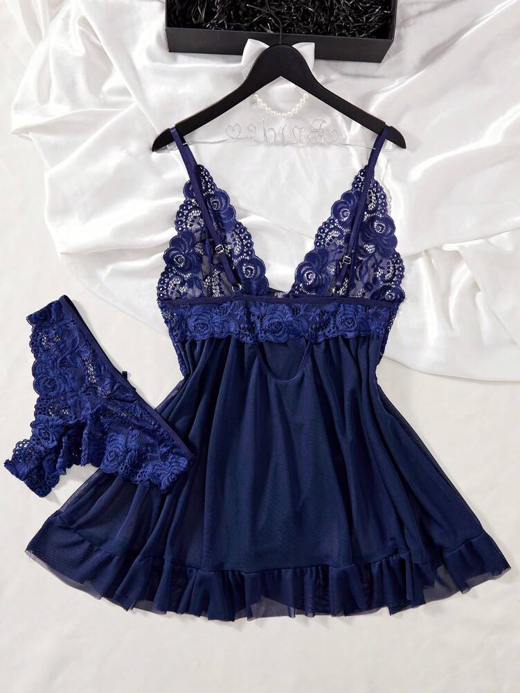 Seductive Lace Lingerie Nightdress With Panties Erotic Pajama Set Sexy Sleepwear Nightwear For Women Honeymoon Anniversary Gift