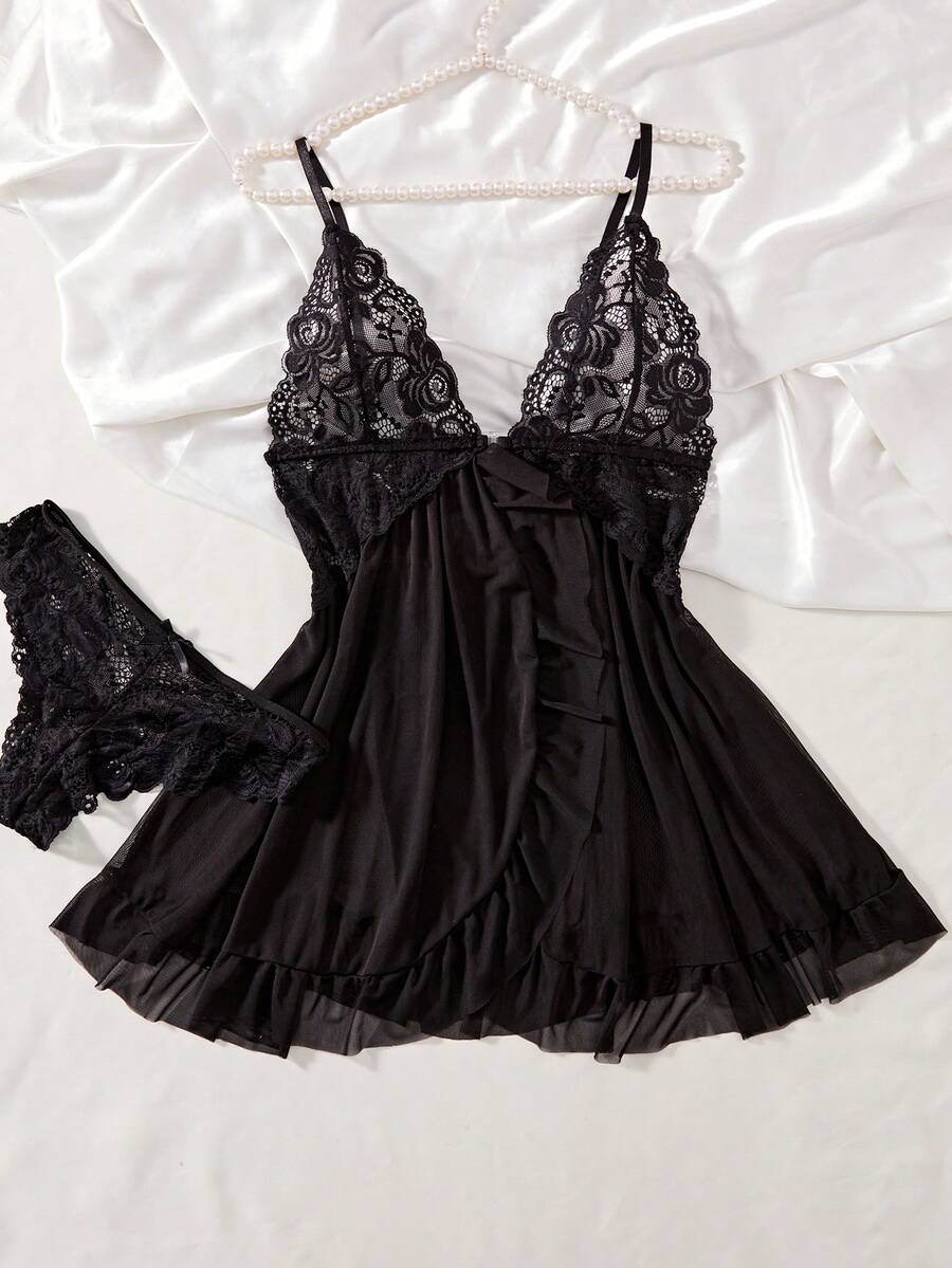 Seductive Lace Lingerie Nightdress With Panties Erotic Pajama Set Sexy Sleepwear Nightwear For Women Honeymoon Anniversary Gift