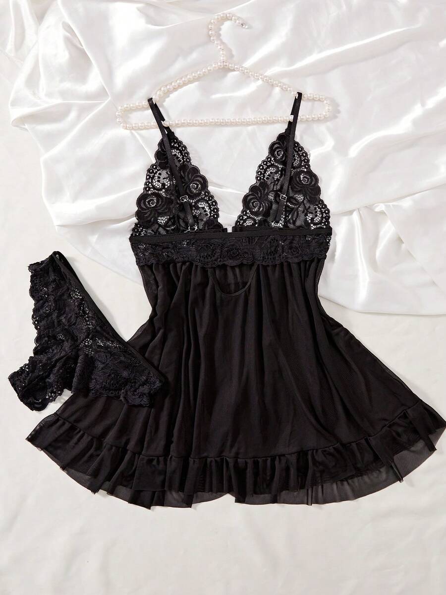 Seductive Lace Lingerie Nightdress With Panties Erotic Pajama Set Sexy Sleepwear Nightwear For Women Honeymoon Anniversary Gift