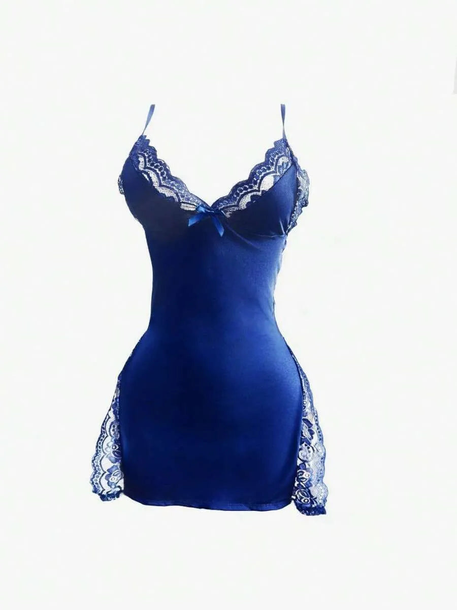 1pc Sexy Lace Trimmed Milk Silk Nightgown, Soft and Comfortable Lingerie Sleepwear, Elegant and Breathable Nightdress with Delicate Lace Details, Perfect for Cozy Nights and Romantic Evenings