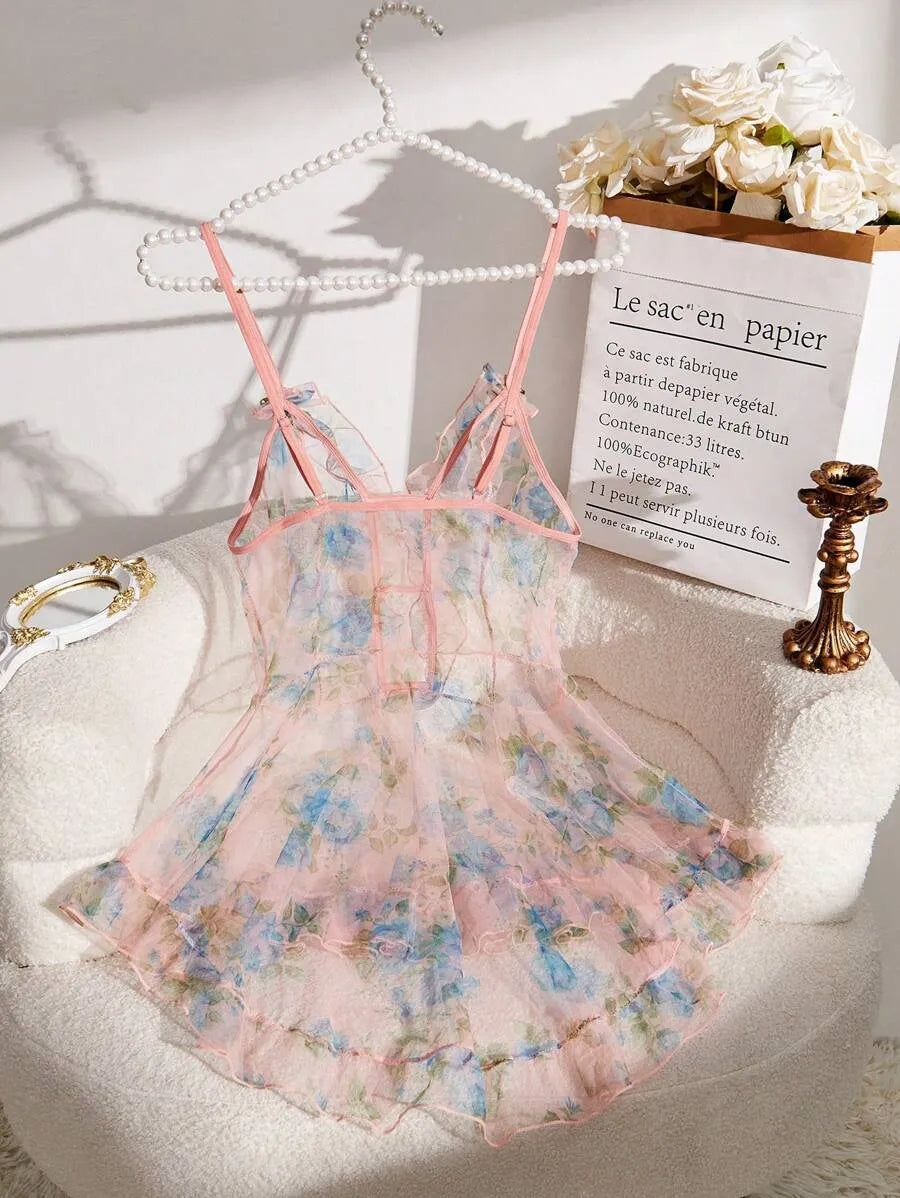 1pc Women's Printed Mesh Sexy Lingerie Dress, Sheer and Elegant Design Perfect for Wedding Season and Special Romantic Occasions, Comfortable Fit with Delicate Mesh Fabric, Stylish and Alluring Nightwear