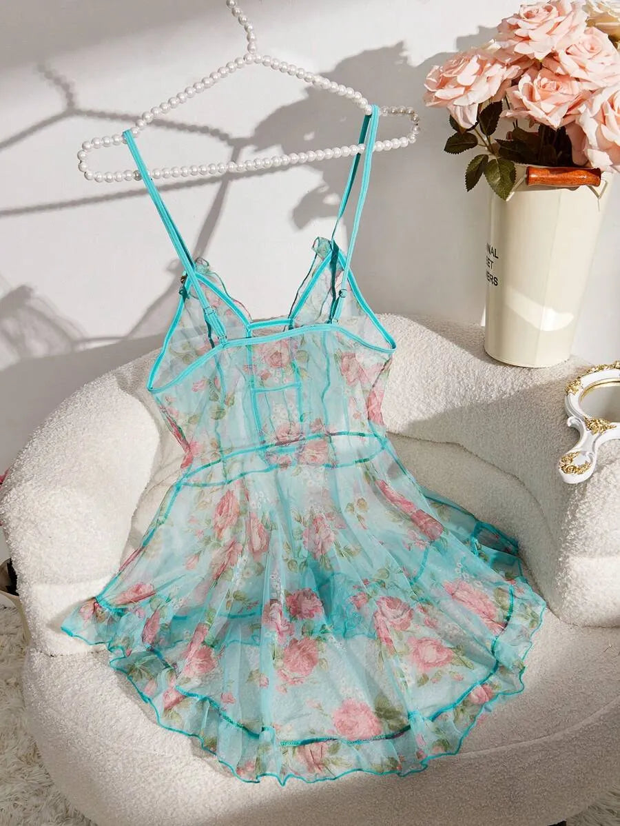 1pc Women's Printed Mesh Sexy Lingerie Dress, Sheer and Elegant Design Perfect for Wedding Season and Special Romantic Occasions, Comfortable Fit with Delicate Mesh Fabric, Stylish and Alluring Nightwear